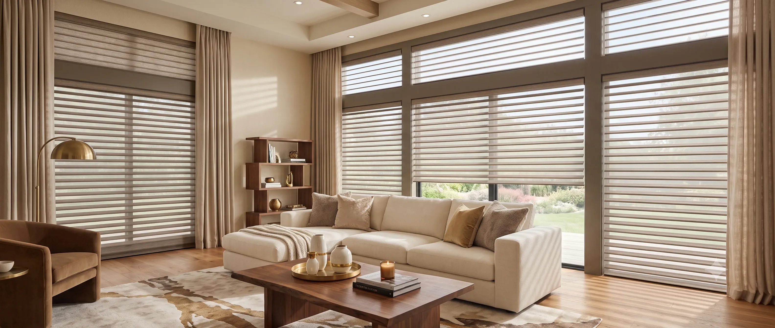 Custom window treatments in a luxury living room